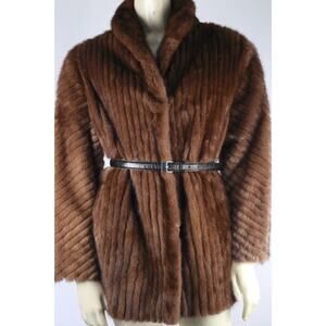 Vintage The Evans Collection Belted Brown Soft Mink Fur Winter Coat Jacket Sz S